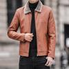 New Leather Jacket for Men Windproof Breathable Motorcycle Coat Thin Fur Collar Fleece Korean Fashion Street Wear Male