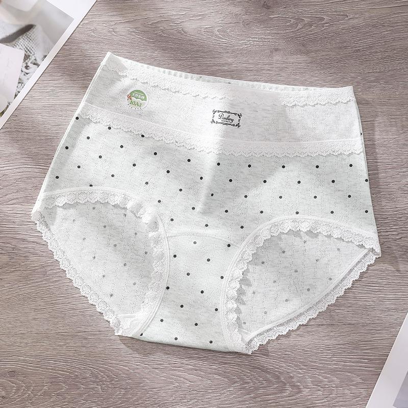 Plus Size Ladies Spring and Autumn Vintage Polka Dot Color Cotton 10A Antibacterial Cotton Crotch High Waist Triangle Briefs
