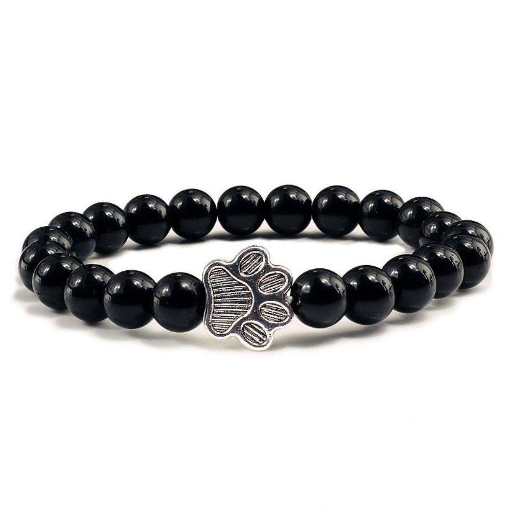 Classic Fashion Frosted Black Beaded Couple Bracelet Cute Dog Paw White Ceramic Wristband for Men Women Jewelry Accessory Gifts