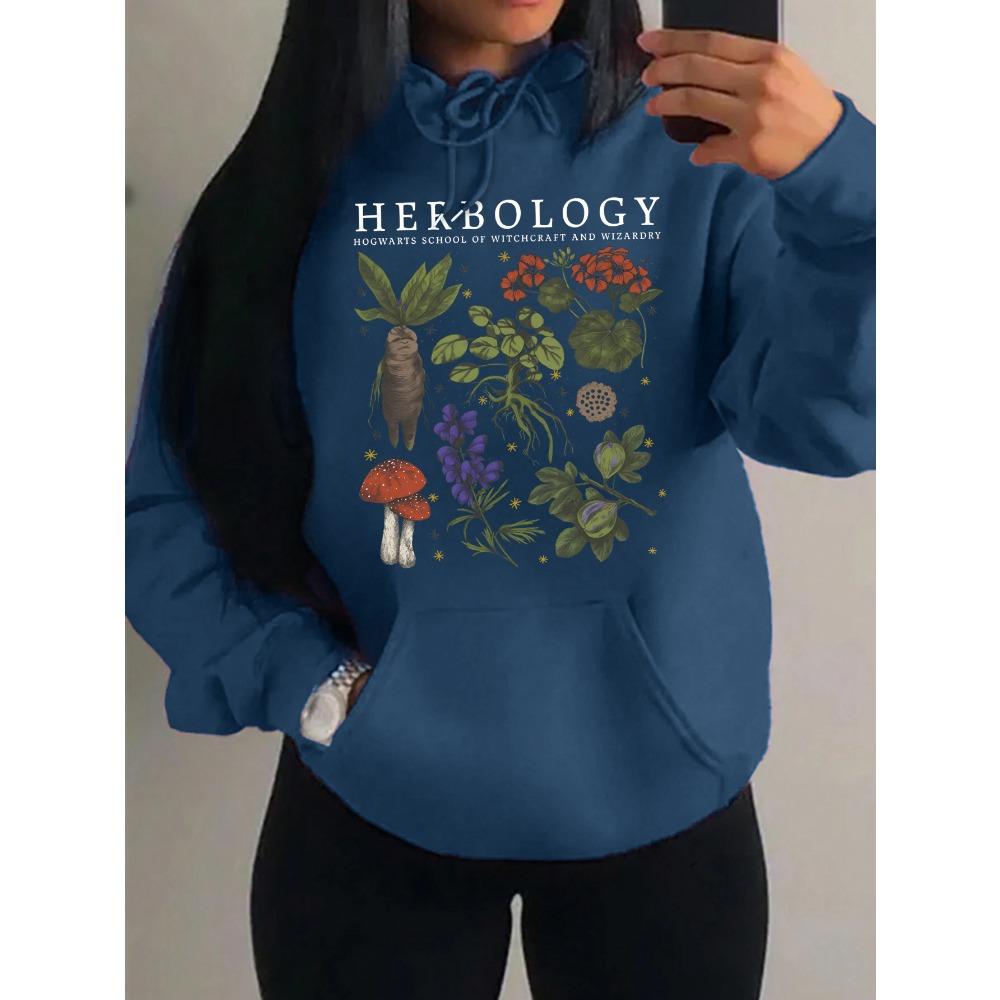 Herbology Plant Composition Printing Hoodies Women Hip Hop All-Match Sportswear Casual Hoody Autumn Pocket Pullover