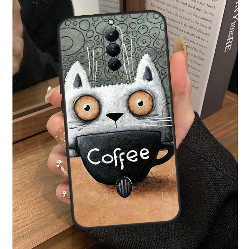 Cute Animal Cat Coffee Case For Nubia Red Magic 6S 7S Pro 6 7 8 9 10 Pro 5G 6R RedMagic 8S 9S 8 9 10 Pro Plus Coque