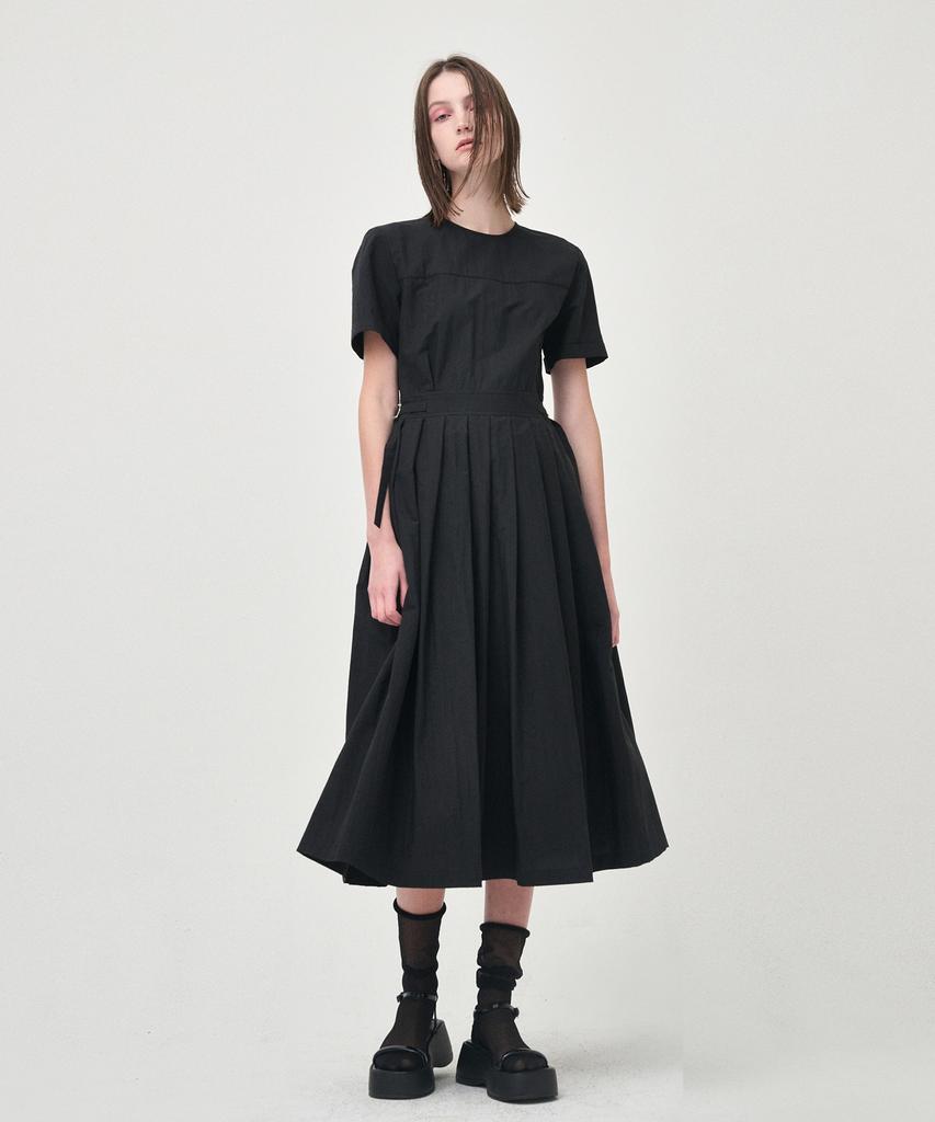 Etmont Half Sleeve Pleats Dress, Black