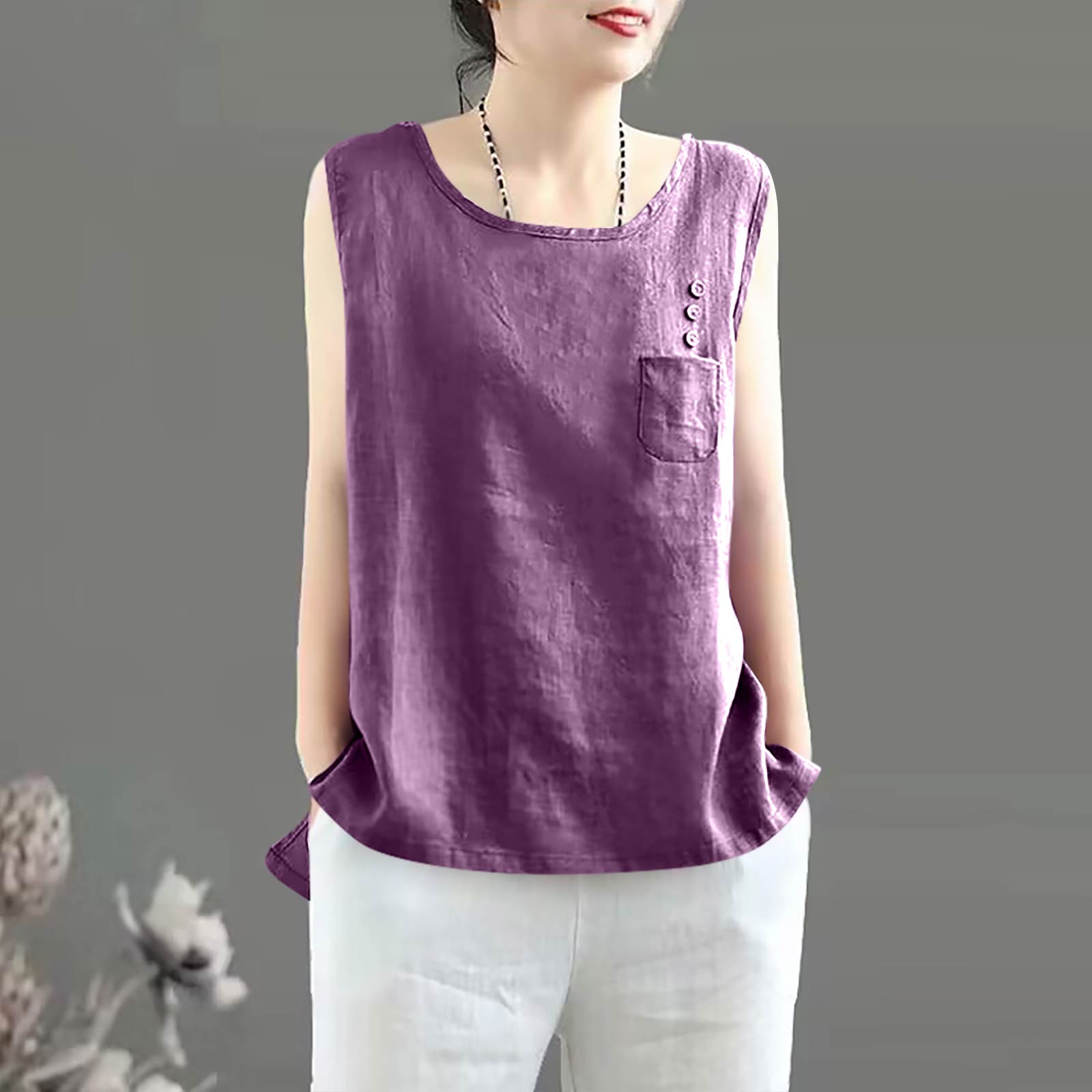 Women s Vintage Loose Fit Cotton Linen Blend Tank Top XXL