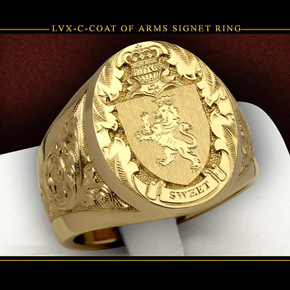 Royal Shield Ring with Lion Crown 18k Gold Plated Men Jewelry Vintage Design