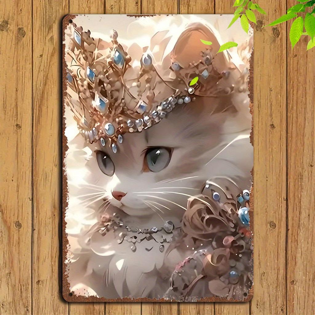 Vintage Cat Metal Wall Art Crown Gem Home Office Cafe Decor Tin Sign