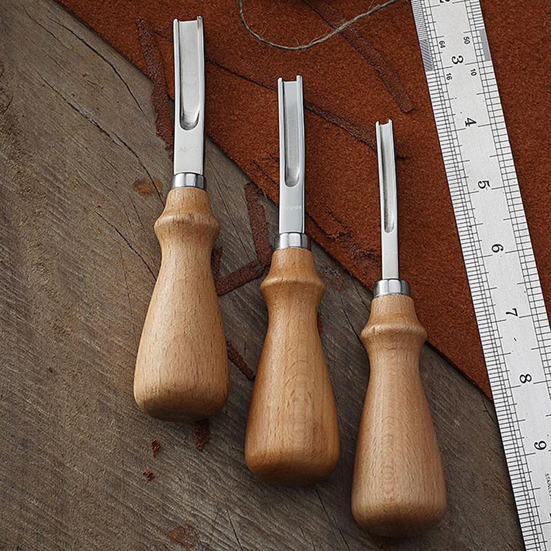 Strumento artigianale in pelle per smussatore di bordi in pelle stile francese con manico in legno