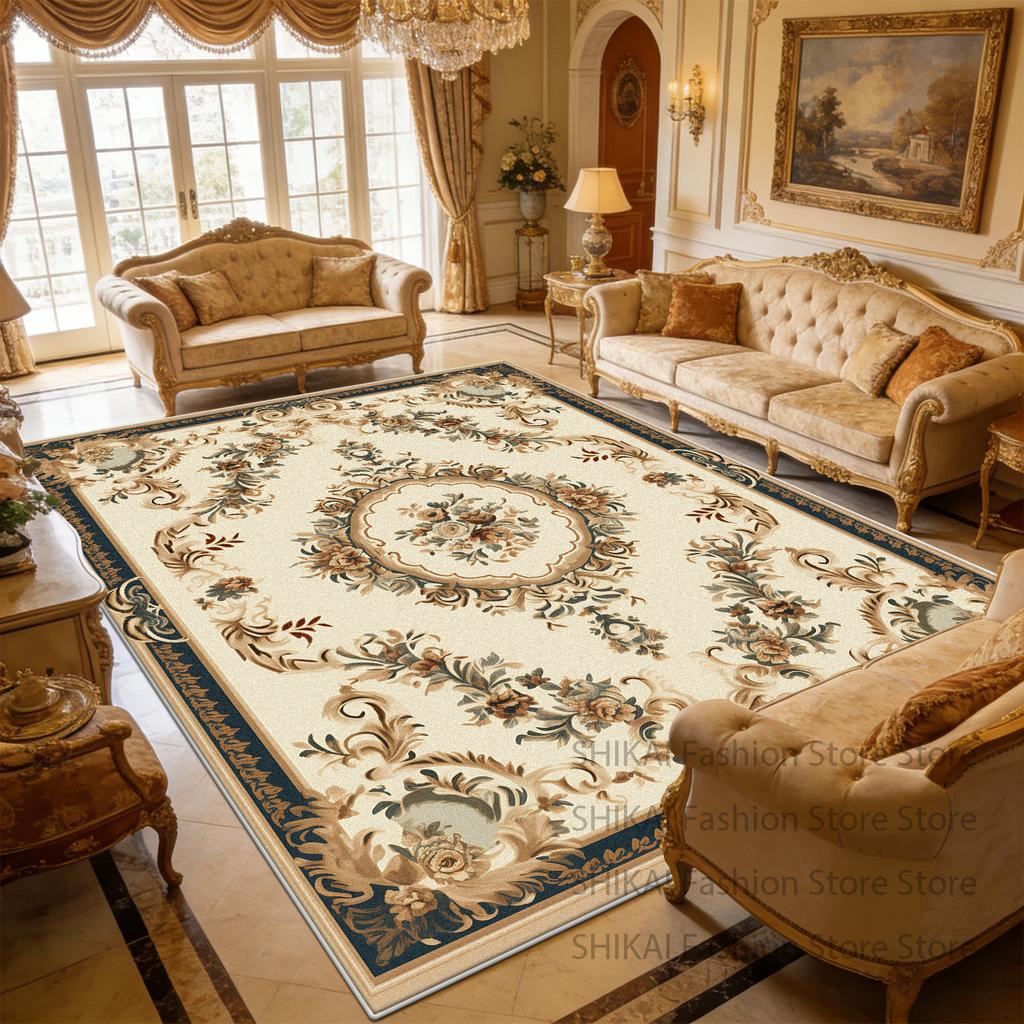 European Style Flower Beige Living Room Carpet Home Decoration Luxury Non-slip Fluffy Rug Large Size Easy Clean Soft Floor Mats