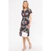 Women's Navy Blue Big Floral Belted Short Sleeve Shirt Dress Arm-22y001007
