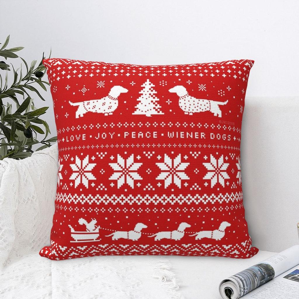 Dachshunds Christmas Sweater Throw Pillow Cover Polyester Cushions for Sofa 4545cm Pillowcover Home Decor