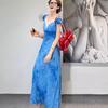 French beautiful temperament waist short-sleeved dress women's summer new v-neck fungus edge coffee break long skirt