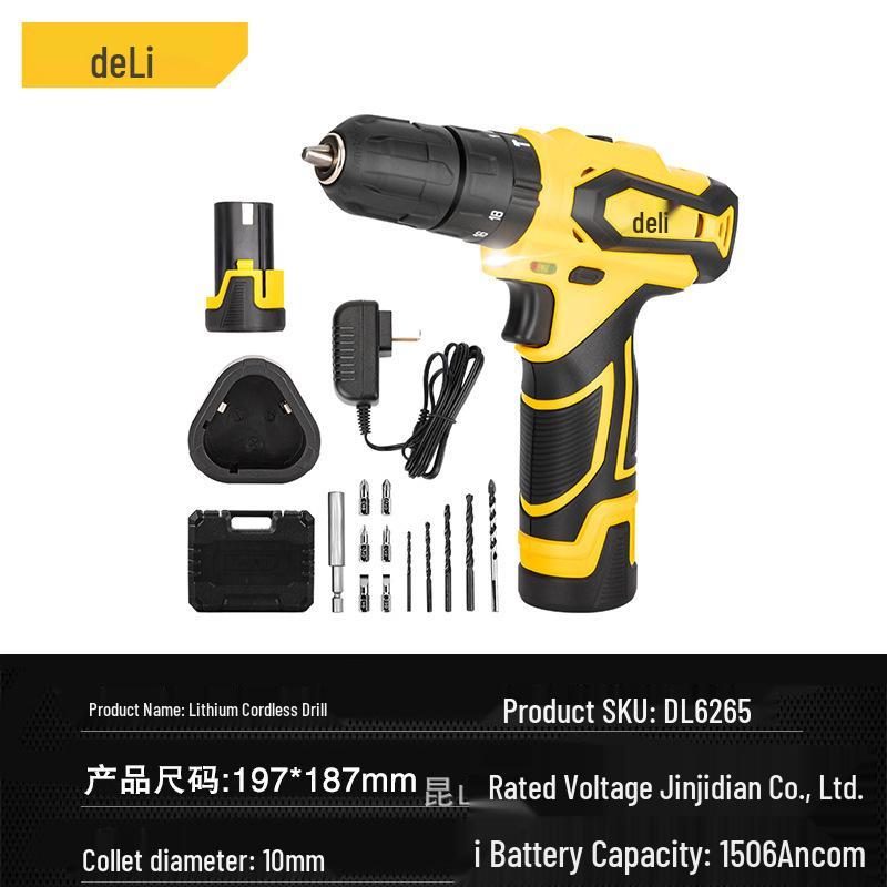 Deli Tools 12V DL6265 Multi-functional Lithium Battery Impact Drill for Home Maintenance