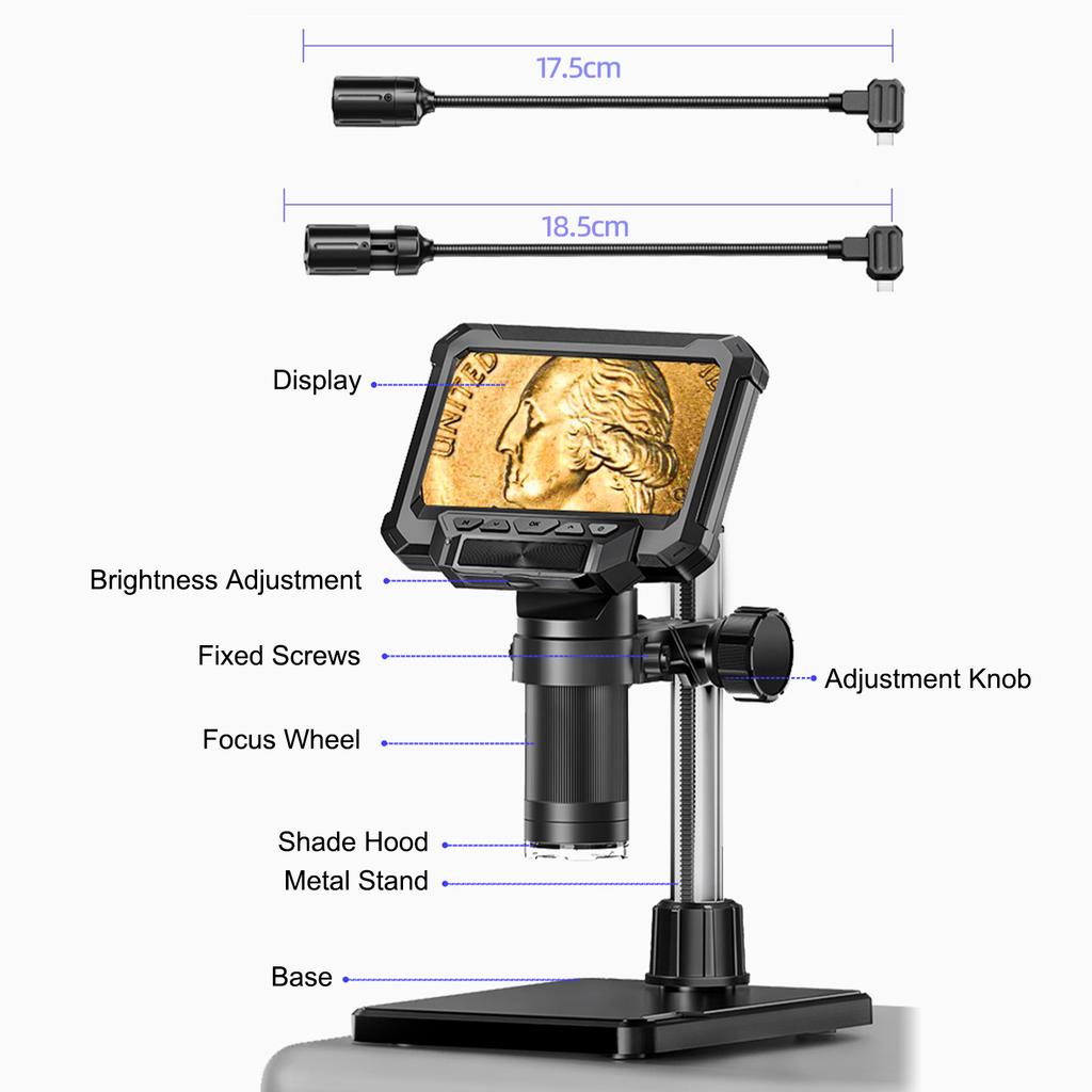 4.3 Digital Microscope, 1000X Magnification, 1080P HD Coin Microscope Magnifier with 10MP Camera, LCD Screen, 32GB TF