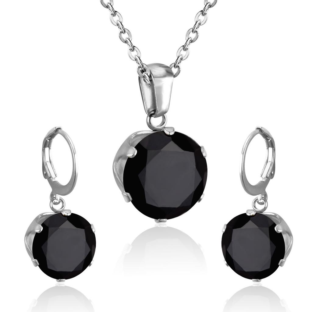 Titanium Steel Round Crystal Rhinestone Necklace And Earrings Set Fashion Jewelry Two Piece