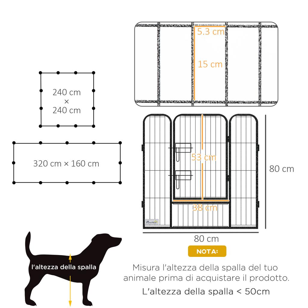 12-Panel Modular Dog Playpen, 80x1.5x80 Cm, Foldable, with Steel Door, 12 Pegs, Grey
