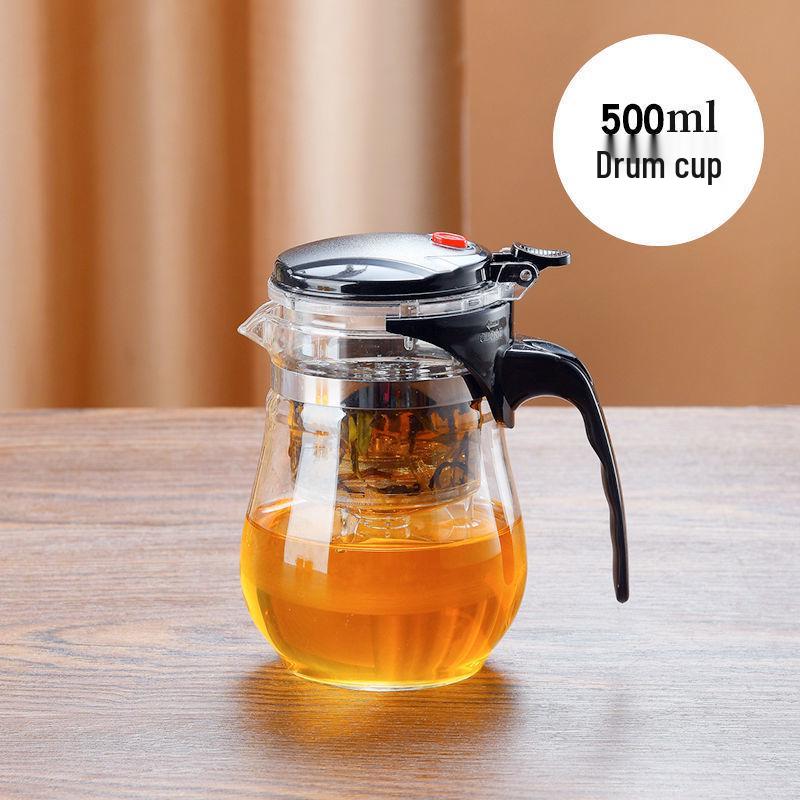 Flowing Cup Teapot with One-Button Separation Tea Infuser and Filter Glass Teacup Set