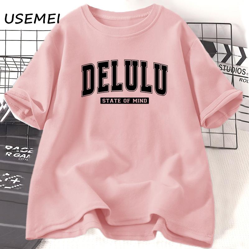Delulu State of Mind Tshirt Women Funny Trendy Pirinted Tshirt Casual Cotton Short Sleeve Tee Shirt Aesthetic Womens Clothing