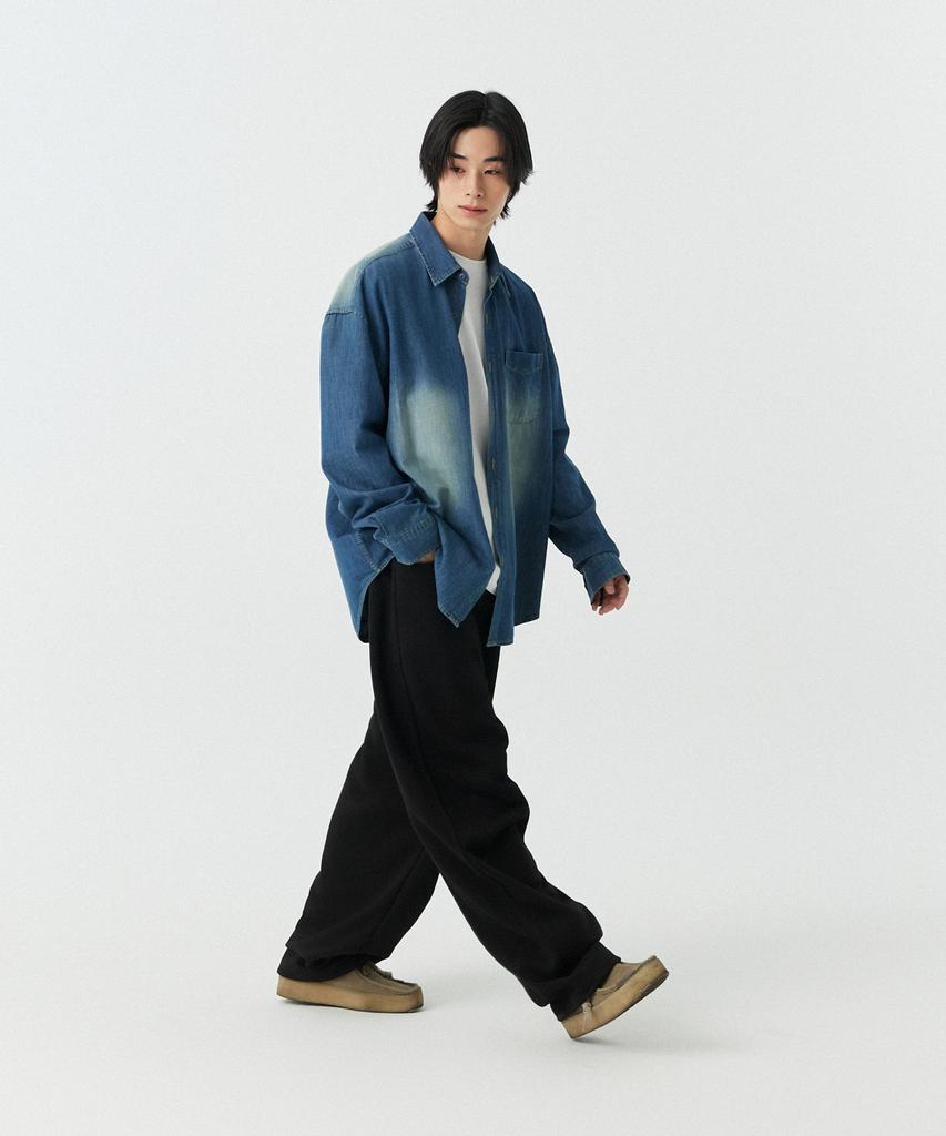 STENDS [M~4Xl] Fade Wash Denim Shirt_Blue