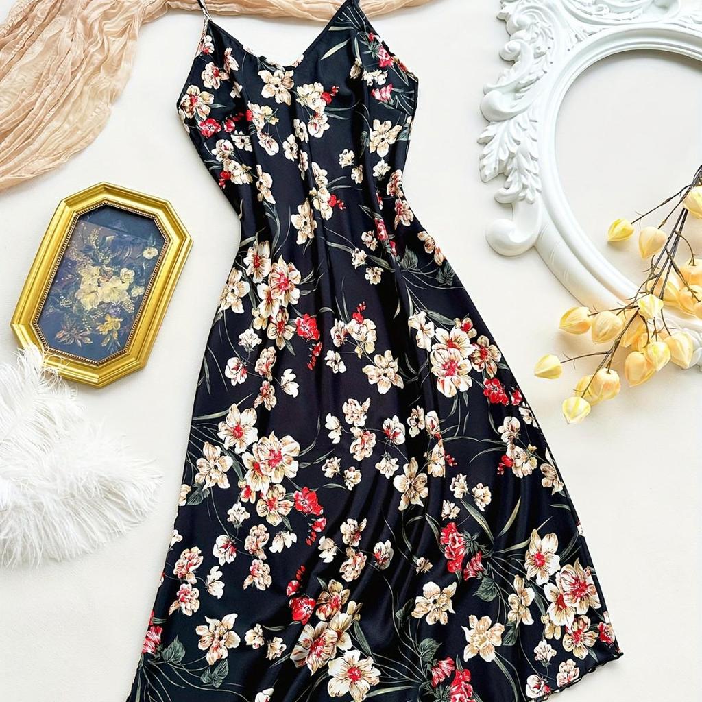 European & American Ice Silk Camisole Dress - Breathable, Sexy Imitation Silk Pajamas Nightgown for Women