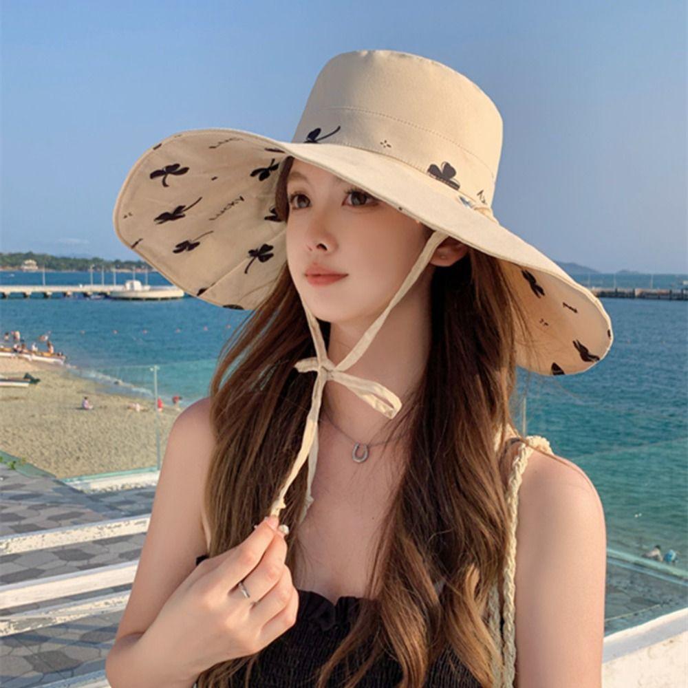 Sweet Wide Brim Sun Hat Anti-UV Sun Protection Cap Elegant Sunshade Fisherman Hat  Girls