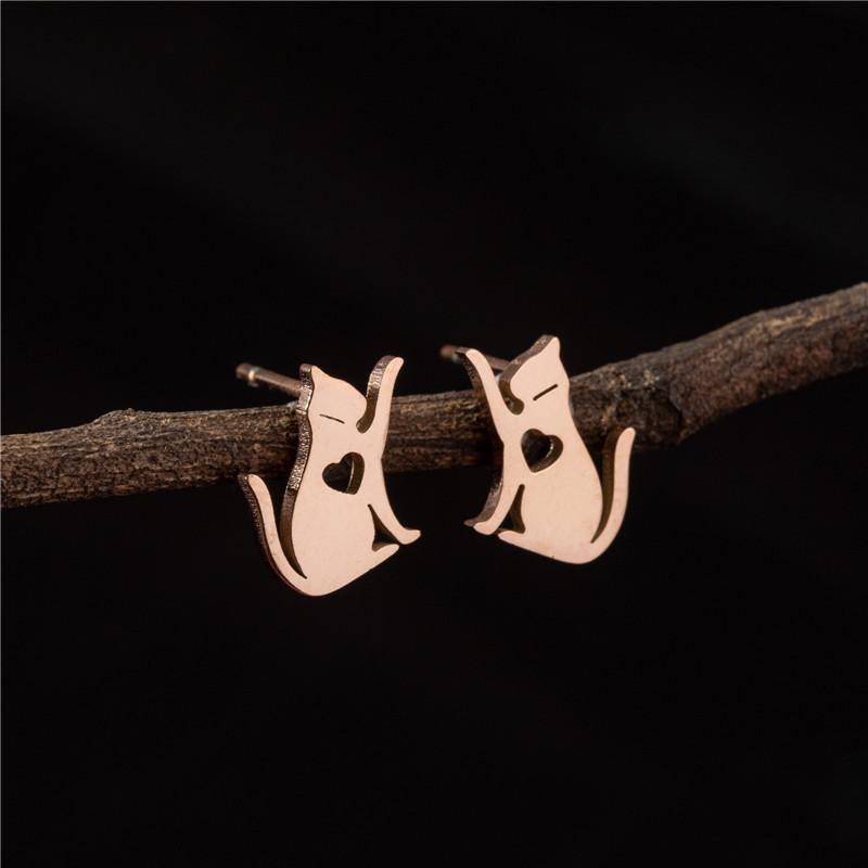 Cute Cat Stainless Steel Stud Earrings for Women Persian Cat Ear Jewelry Girls Student Birthday Earring Gifts Accessories