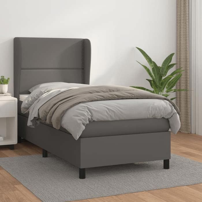 3128959 vidaXL Lit à sommier tapissier avec matelas Gris 100x200 cm Similicuir