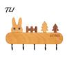 Heavy Duty Screw Fixation Hooks Wooden Key Holder with 5 Hooks, Cartoon House Theme Organizer, Multi Entryway Wall Storage Purpose Hanging Rack