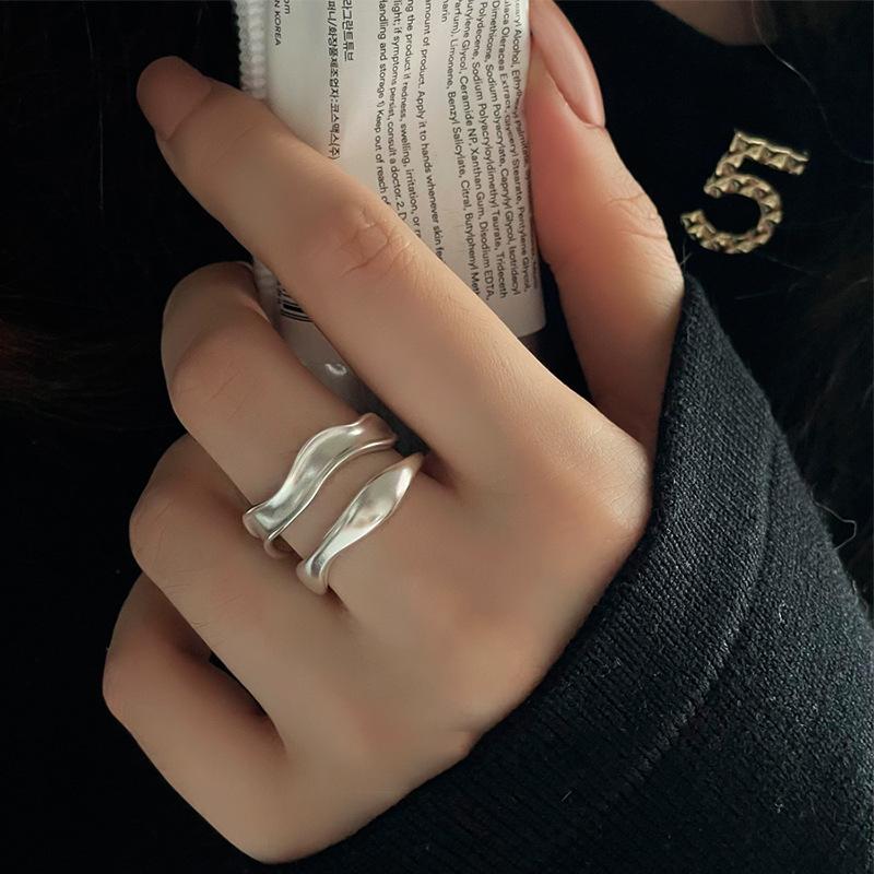 Δαχτυλίδι από Ασήμι 925 Γεωμετρικό Πολυεπίπεδο με Στρογγυλές Χάντρες Γυναικεία Μόδα Punk Τemperament Αντιαλλεργικό Στολίδι Κοσμήματα