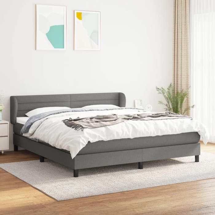 Maison Exclusive - Sommier à lattes de lit avec matelas Gris foncé 160x200cm Tissu