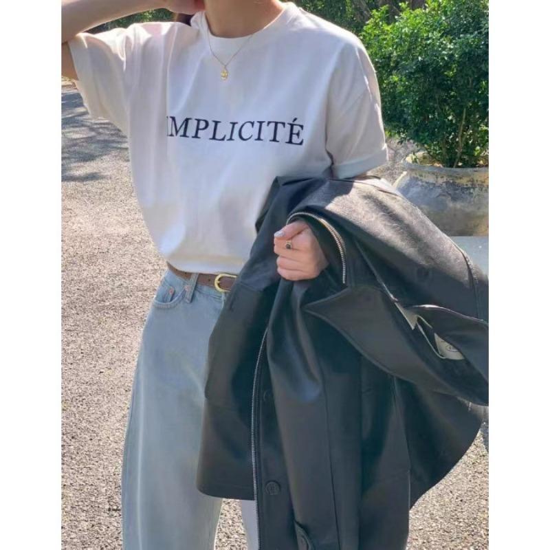 Summer Women's Simple Round-neck Loose Top Short-sleeved T-shirt with Letter Prints