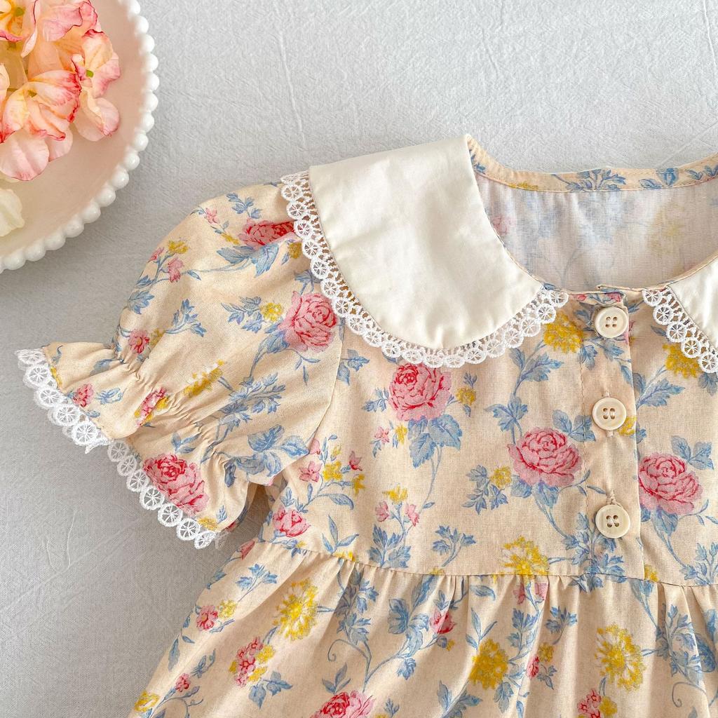 Girls' Summer Dress With New Floral Print And Doll Collar Stylish Dress For Young Girls