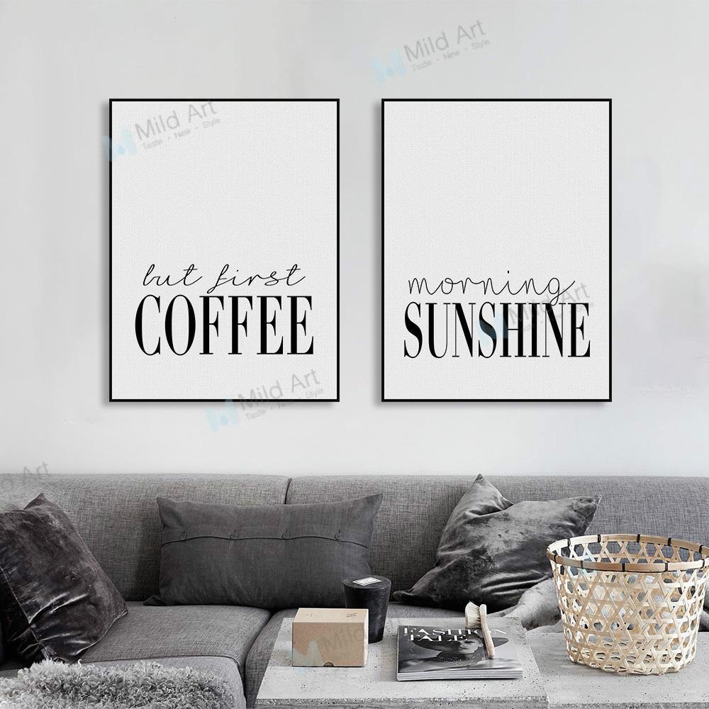 

Coffee and Sunshine English Small Phrase Modern Poster Canvas Painting Hanging Painting Wall Pictures for Living Room Wall Art