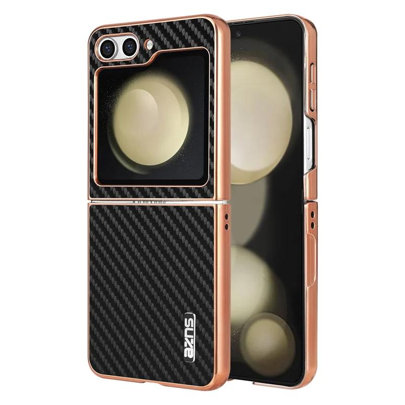 Z Flip7 FE Carbon Fiber Pattern Phone Case for Samsung Galaxy Z Flip 7 6 5 4 3 5G Electroplated Frame Back Cover Coque Etui