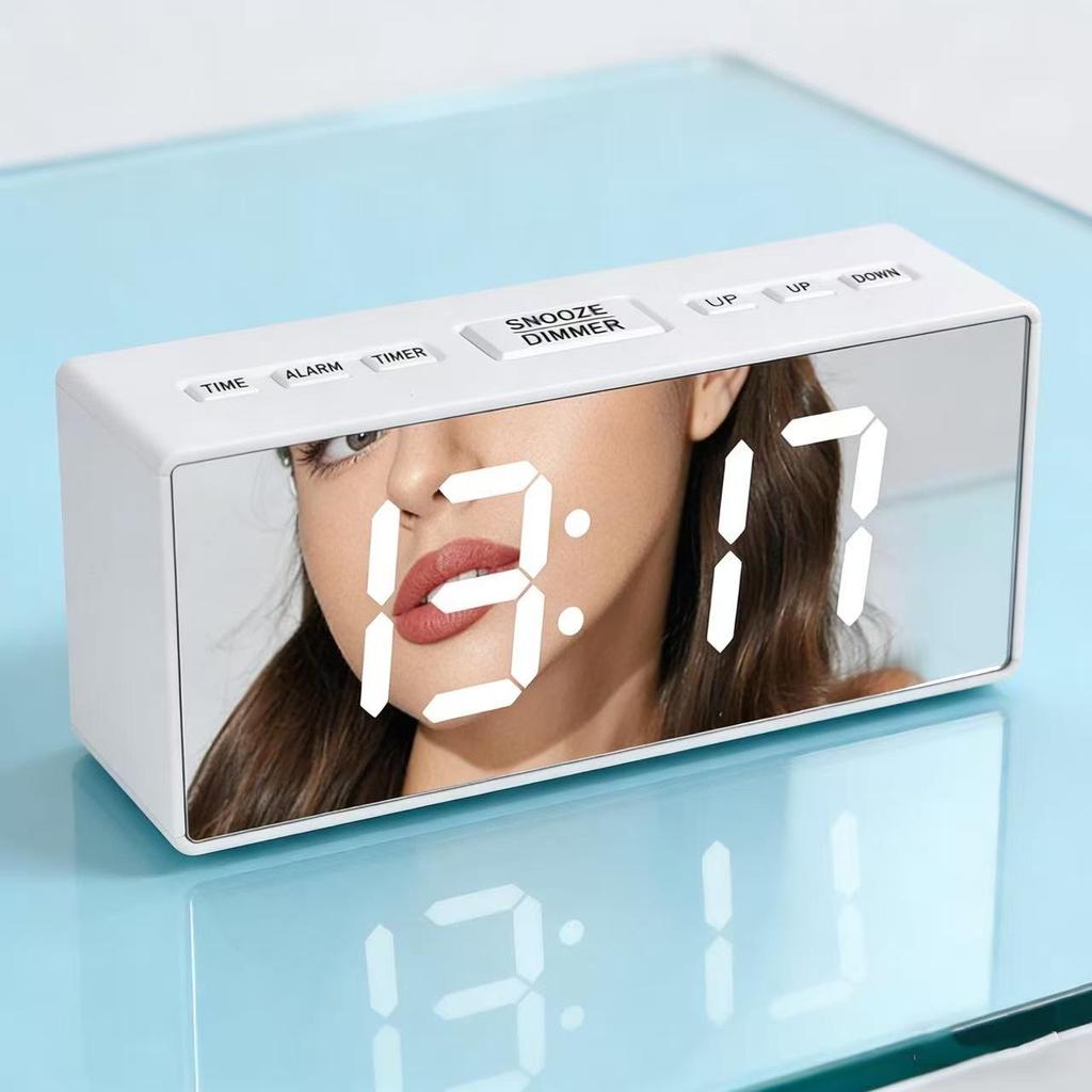 Perpetual Calendar FM Radio LED Mirror Digital Clock for Office