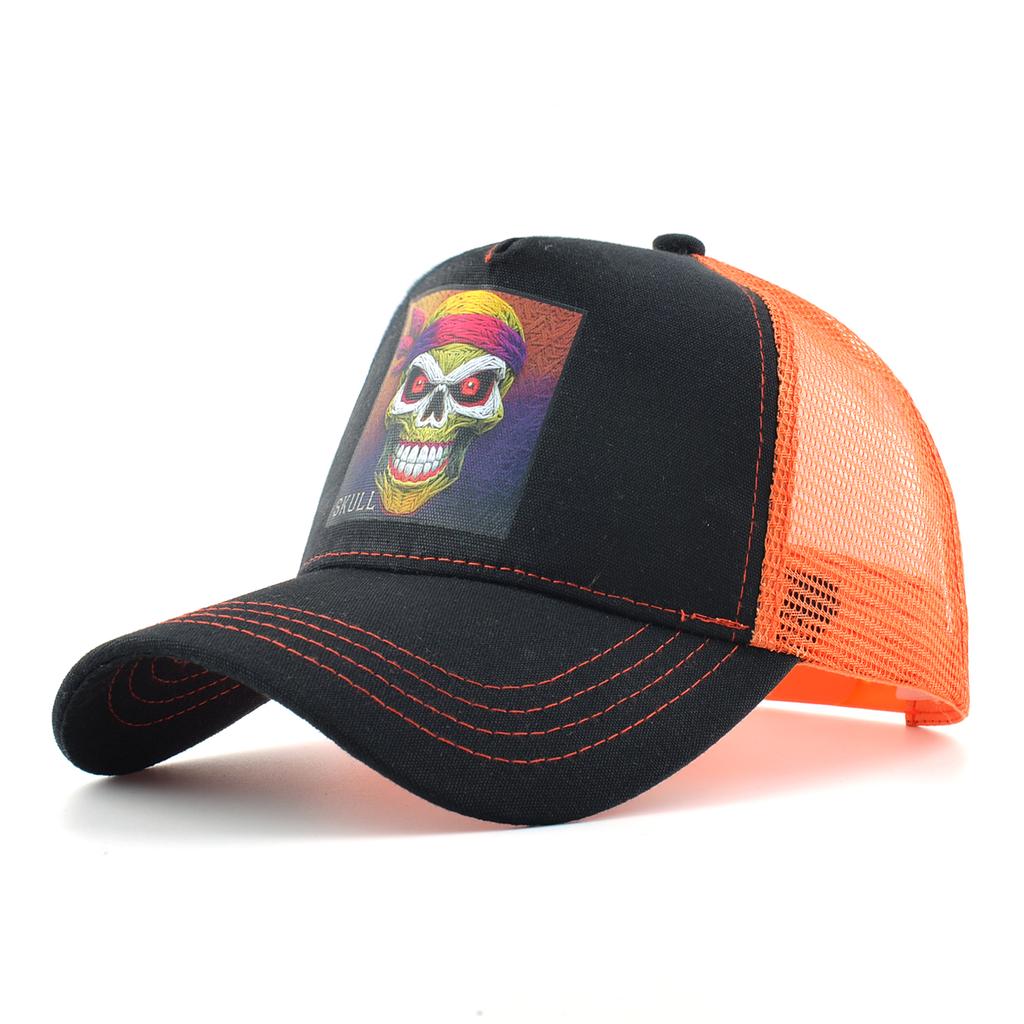 Summer Baseball Cap Outdoor Breathable Mesh Trucker Cap Men Women Printing Skull Snapback Hip Hop Caps Adjustable Visor Cap