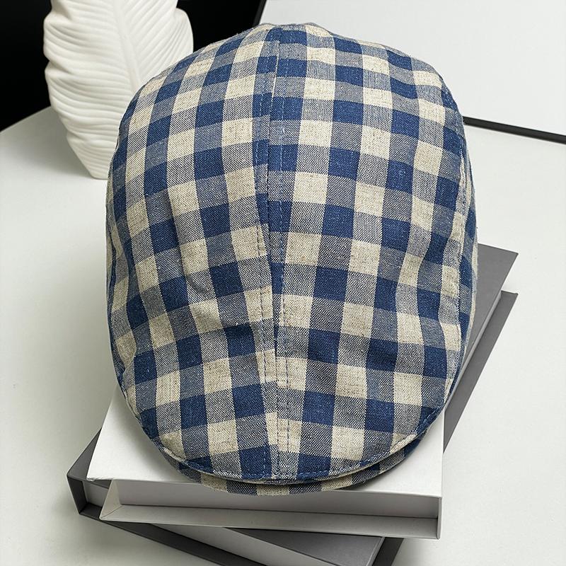 New British Classic Plaid Cotton And Linen High-Quality Forward Hat Men'S And Women'S Fashion Versatile Face Beret Cap