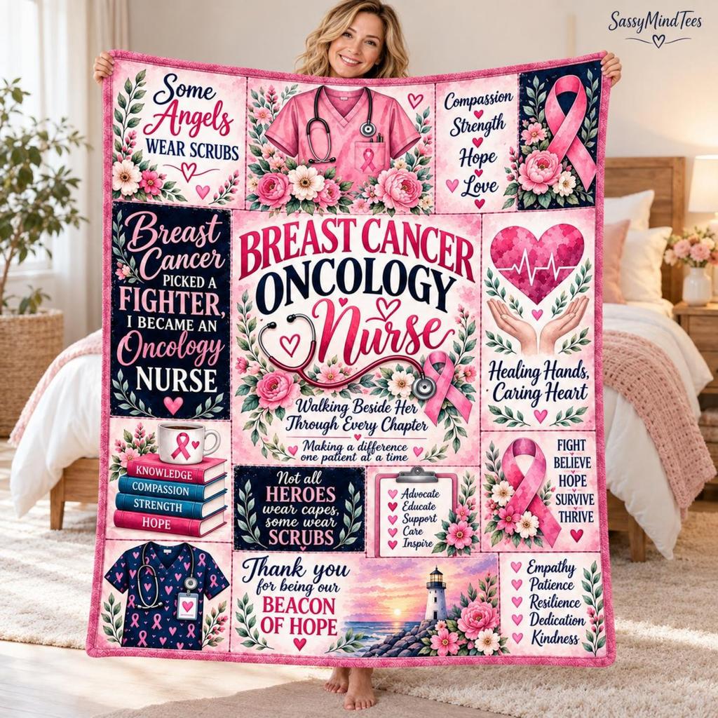 Breast Cancer Oncology Nurse Blanket, Oncology Nurse Gift, Breast Cancer Awareness Gift, Pink Ribbon Throw Blanket, Nurse Appreciation Gift