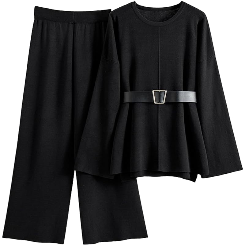 

[MARIA MARFA] set up ladies Beautiful formal top and bottom set knit tops large size fashionable black 5S-M03-BKM