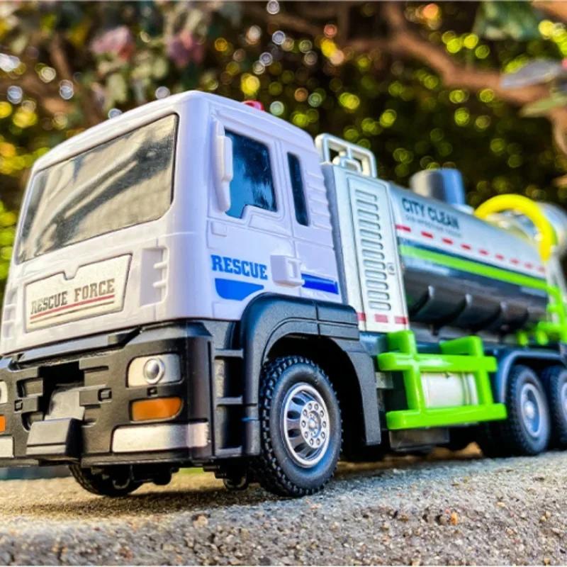 1/50 Alloy City Anti-Smog Truck Engineering Water Spray Model Children'S Vehicle With Sound Light Barrel Rotated Kids Toys Gifts