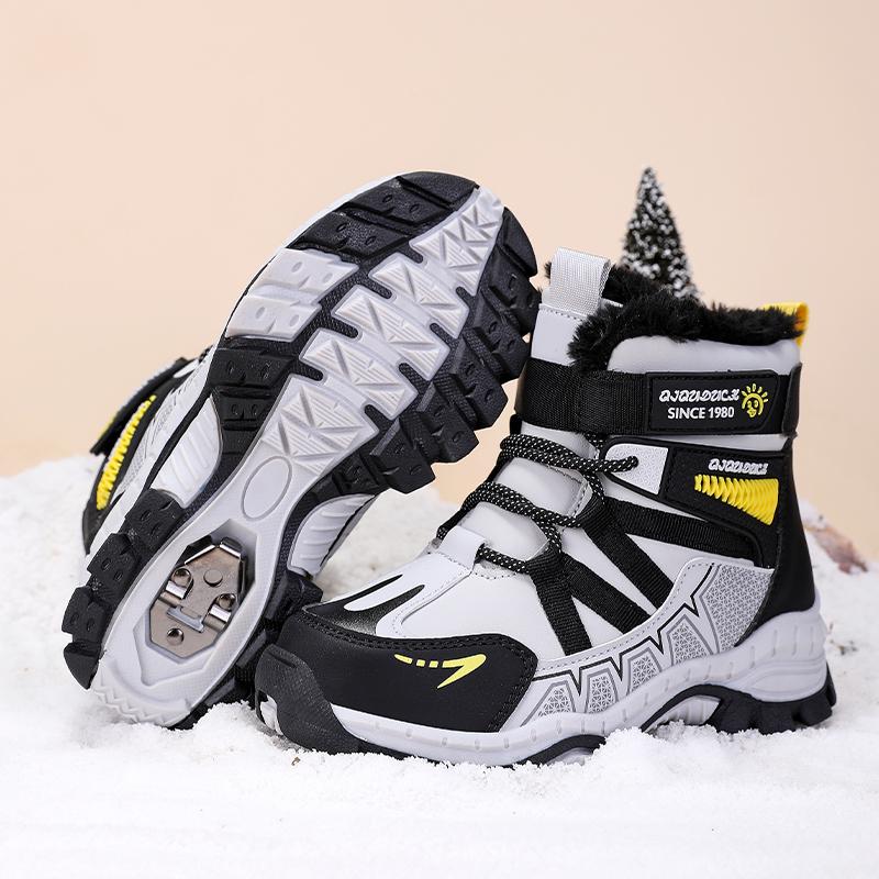 30-40 Children's Winter Large Size Fashionable Outdoor Velcro High Top Plush Warm Cotton Boots Snow Boots