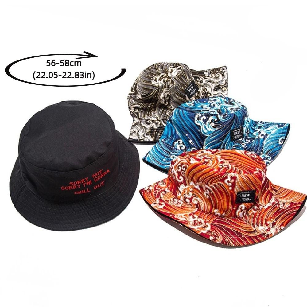 Trendy Packable Reversible Bucket Hat Sea Waves Pattern Lightweight Sun Hat Uv Protection Durable Beach Cap For Men Women