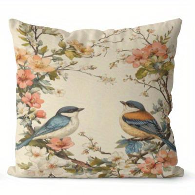Home Decor Enchanting Birds And Blossoms Pillow Covers Pattern Cushion Cover Suitable For Sofa Bedroom Car Pillow Cover