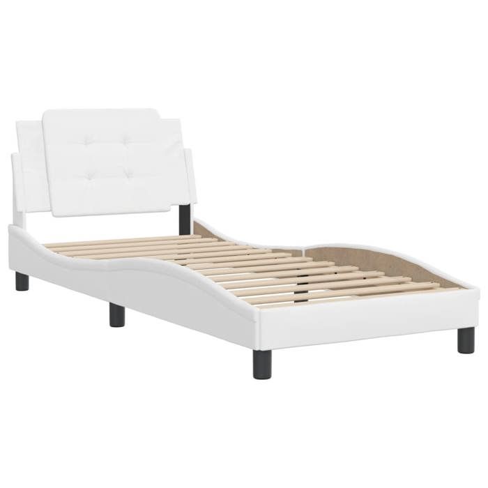VidaXL Cadre de Lit avec Tête de Lit, Lit Rembourré, Lit Simple, Lit Adulte de Chambre à Coucher Intérieur, Blanc 90x200 cm 3208157