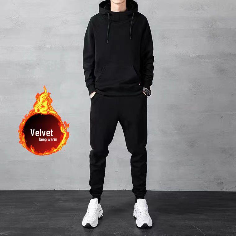 Herren Fleecegefütterter Hoodie & Jogger Übergröße Set im koreanischen Stil, Trendige Freizeitkleidung