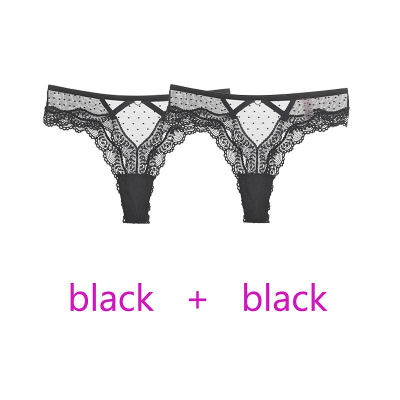 TERMEZY 2Pcs/Lot Sexy Lace Panties Women Low-waist Underwear Hollow Out Transparent Thong Female Seamless G-string Lingerie Underpant