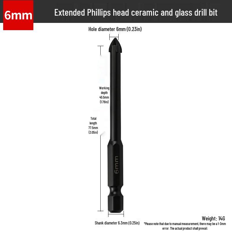 Hex Shank Spiral Flute Drill Bit for Ceramic, Glass, and Tile