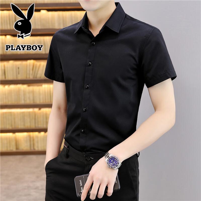 PLAYBOY Men's Summer Slim-Fit Short-Sleeve Casual Shirt