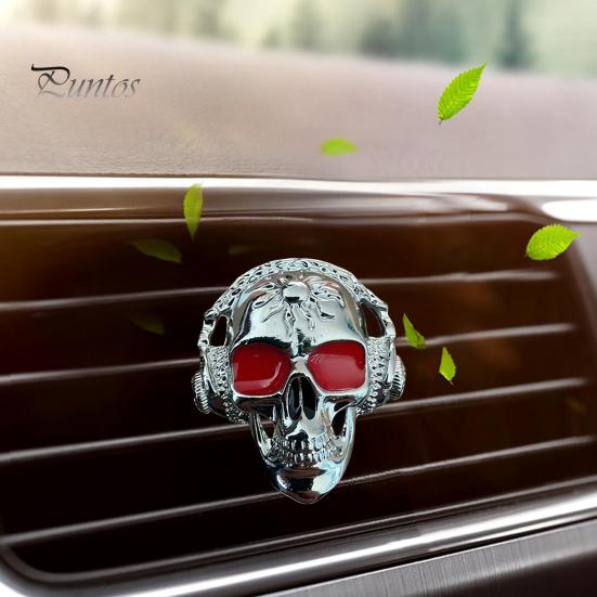 Aromatherapy Air Vent Clip Skull Car Clips, Metal Head Custom Interior Styling Freshener Charm, Halloween Auto Accessory for Men Women Creative