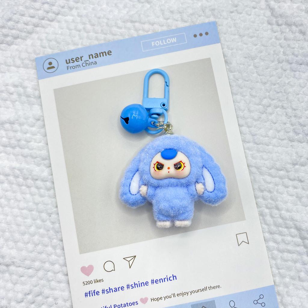 Plastic Bunny Keychain With 3d Embossed Fleece Ears For Bag Decor