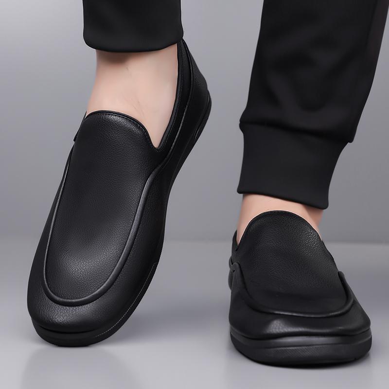 Lightweight men's leather shoes Comfortable minimalist style Leisure Business Office Outdoor adult Black shoes