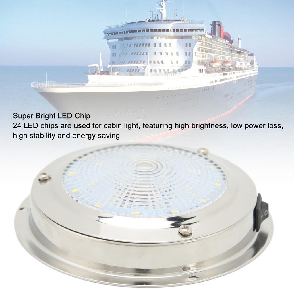 LED RV Dome Light RV Ceiling Dome Light IP65 Waterproof 316 Stainless Steel Housing DC12‑24V Marine Courtesy Lamp